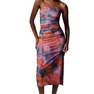 NWT Anthropologie The Soleil Slim Strapless Ruched Mesh Dress